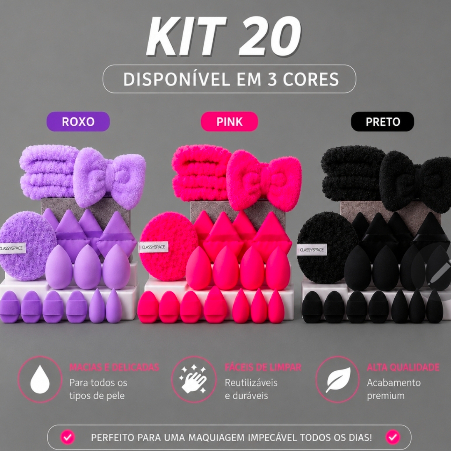 20 Pçs/set Profissional Rosto Tiaras, Laço, Pulseiras e Esponjas de Beleza.SOPHIA