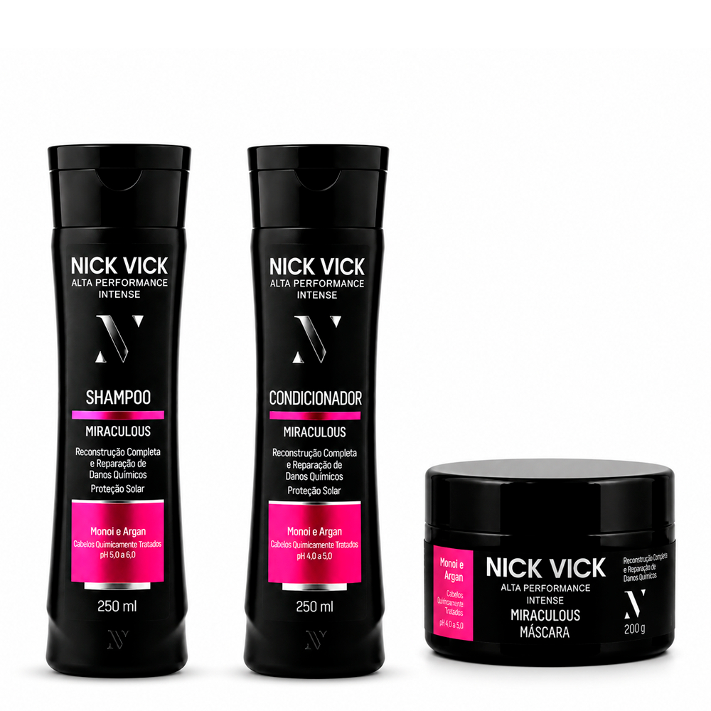 Kit NICK VICK Milagroso Miraculous Alta Performance (Shampoo + Condicionador + Máscara)
