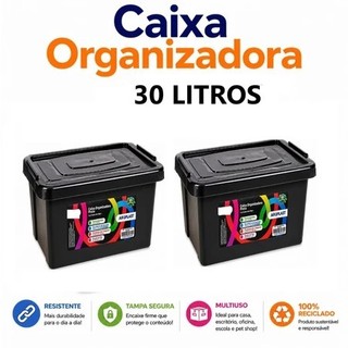 Caixa Organizadora 30 Litros Preta Com Trava Arqplast