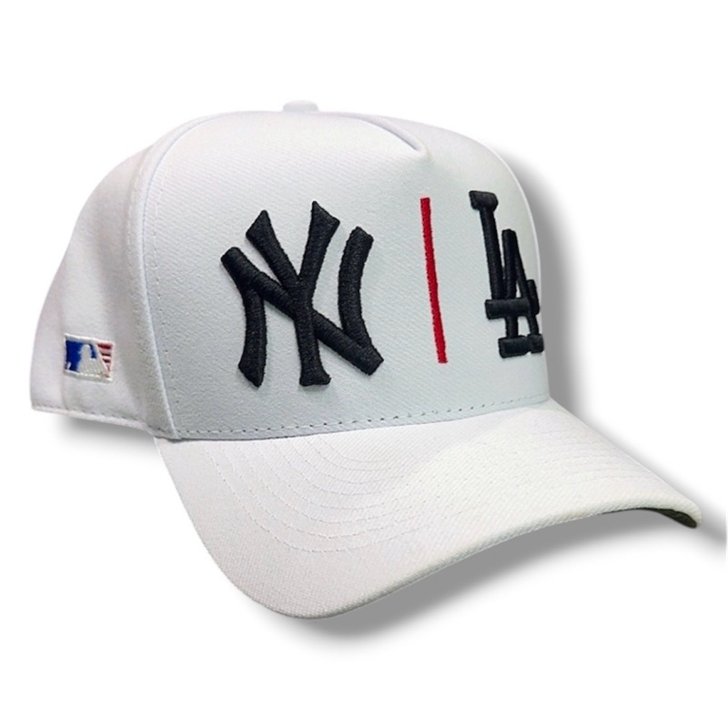 boné cap edição especial LA e NY, com lateral personalizada Premium, Snapback ajustável, aba meia curva, branco