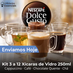 Xícara Dolce Gusto Nespresso Para Cappuccino Vidro Café Maquina 250ml Chocolate Capuchino KIT