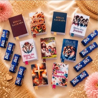 Mini Bíblia Porta Bis Personalizada Lembrancinha para Igreja e Aniversário Recepção Cristã Evento Kids
