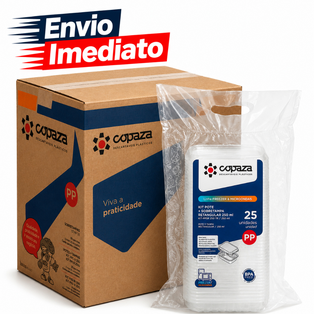 Marmitas Fit Pote 250ml Descartável Retangular Plástico Transparente Freezer Microondas com Tampa