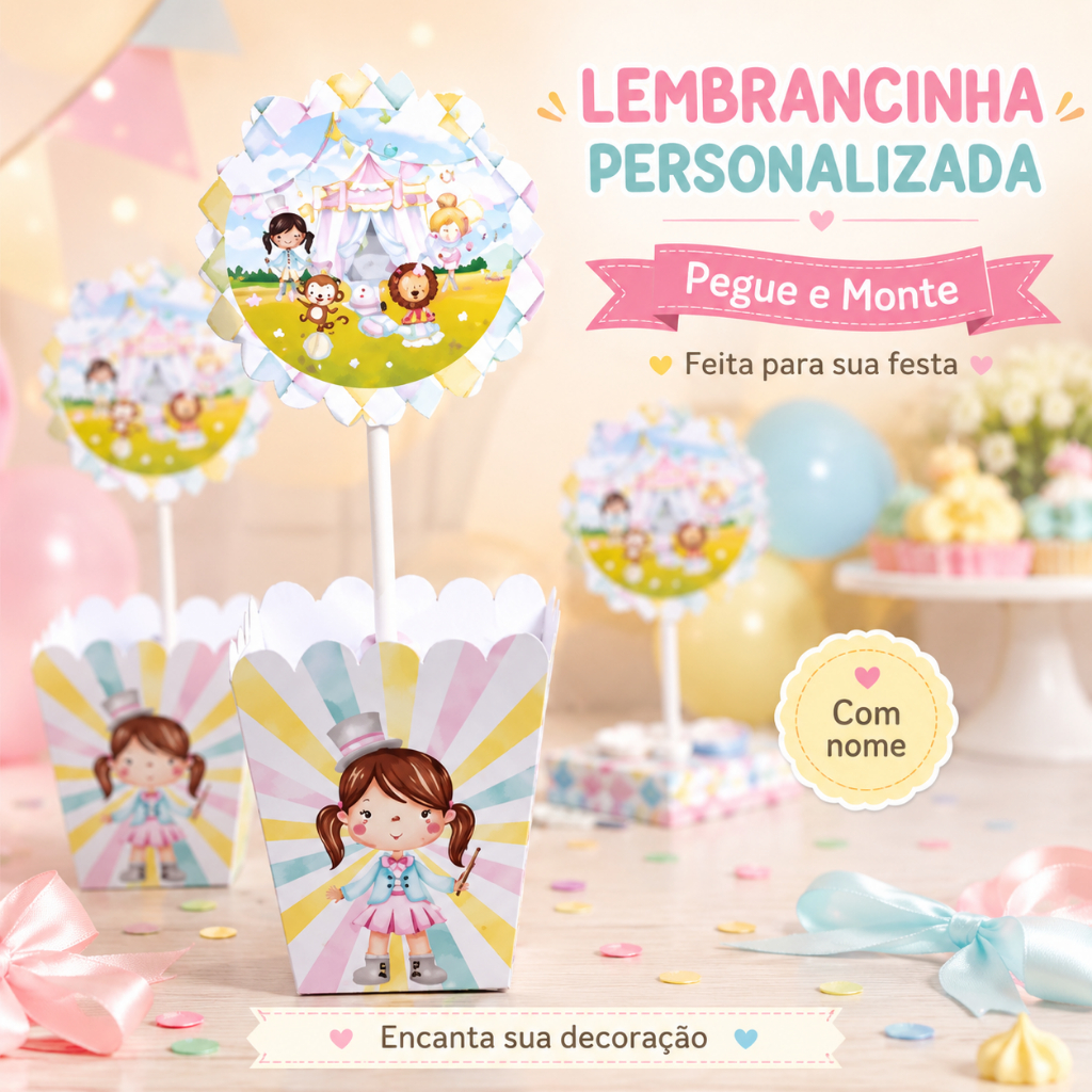 Centro de Mesa Cachepô Personalizado Circo Festa Infantil, Lembrancinha Criativa