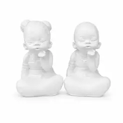 Kit 2 Erês Em Gesso Cru Menino e Menina Para Decoração Religiosa