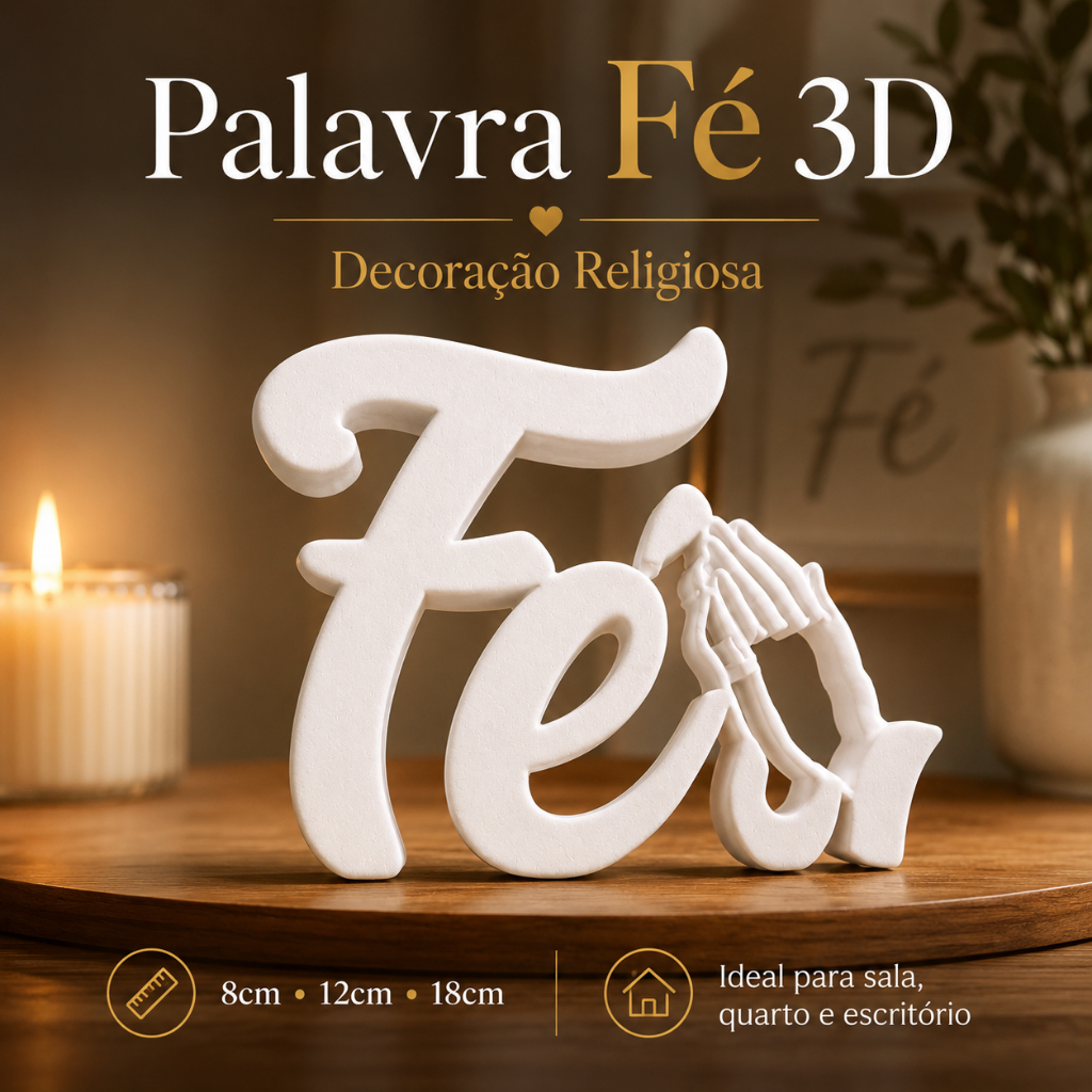 Letreiro Decorativo Palavra Fé Sala 8cm 12cm 18cm - Decoração Quarto Coisas Casa