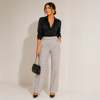 Calça Feminina Tweed Elegante Chique Confortável Cintura Alta Outono Inverno do P ao GG
