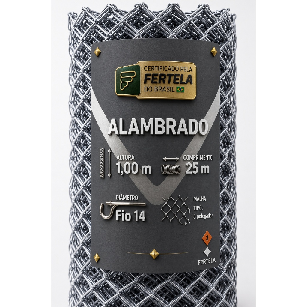 Tela Alambrado 1,00 x 25m Fio14 Reforçada Galvanizada Ideal Para Cercas Mangueirões Proteção Animais