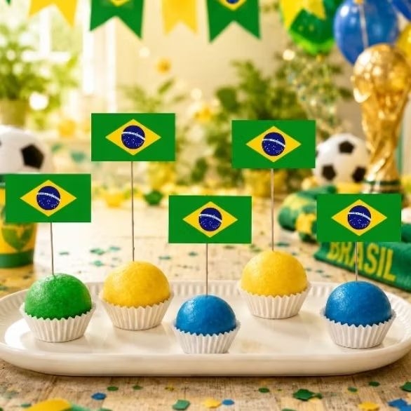 Tag Topper para docinhos Bandeirinhas do jogo do Brasil torcida futebol decoração festa.