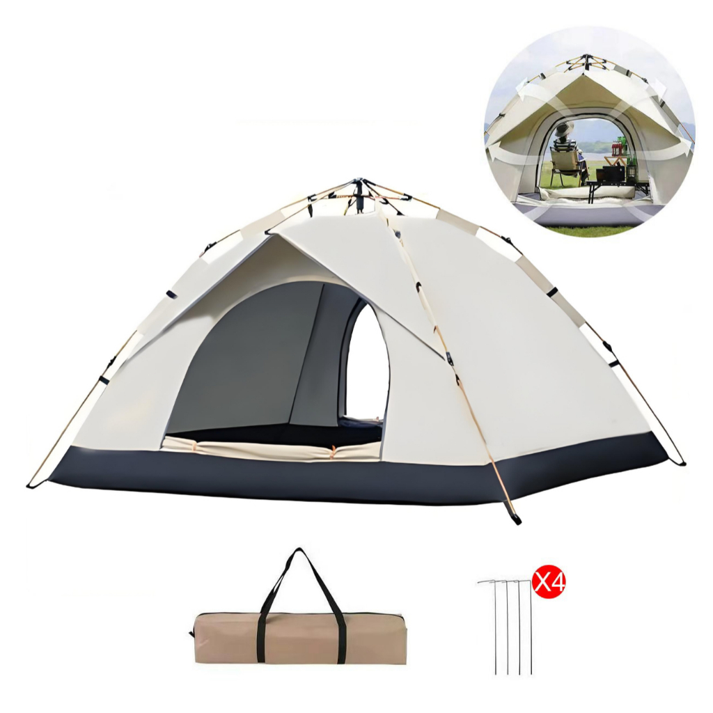 Tenda de campismo automática, impermeável para 3 a 5 pessoas, portátil e anti-sol