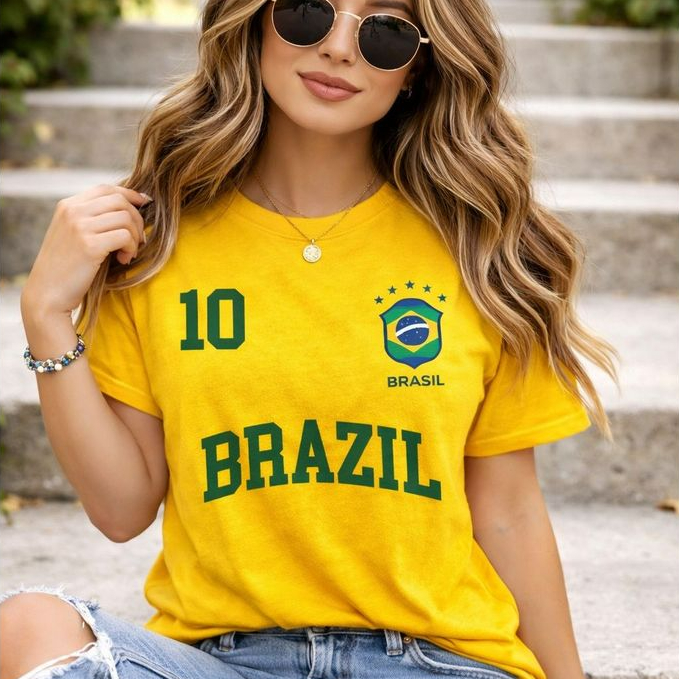 Blusa Torcedora do Brasil Camiseta Seleção da Copa Camisa Feminina T-shirt Copa do Mundo Verão 100% Algodão
