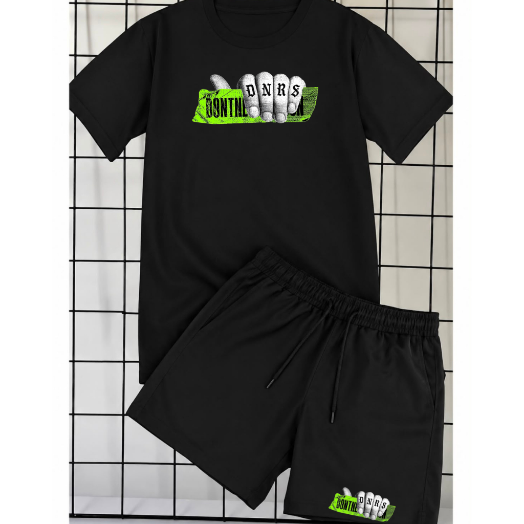 Kit conjunto masculino Verão camisa 100% algodão e bermuda short tectel moda masculina estampado Mão DNRS Lançamento