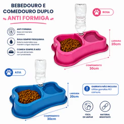 Comedouro Bebedouro Cão Gato Coelho Duplo Anti Formiga 1100ml comedor Pet Cachorro