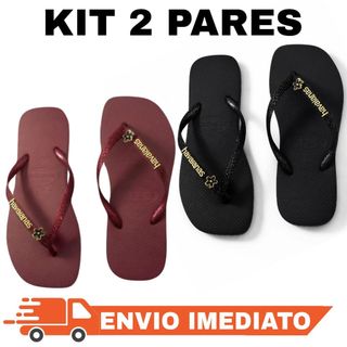 Kit Com 2 Pares de Chinelos Femininos com Glitter e Pingente - Envio Imediato