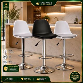 Conjunto De Bancos Altos Giratórios Com Capa, Bancos De Bar Com Base Giratória Cromada