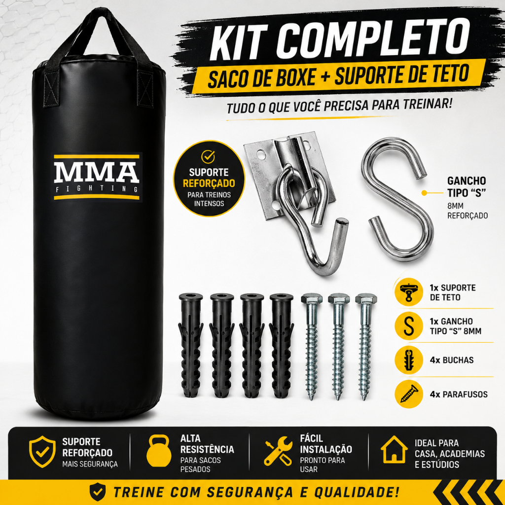 Kit Saco de Pancadas 70cm + Kit Suporte de Teto