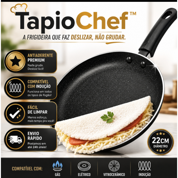 Frigideira Antiaderente Indução 22cm TapioChef Panquequeira Tapioqueira Crepeira Não Gruda
