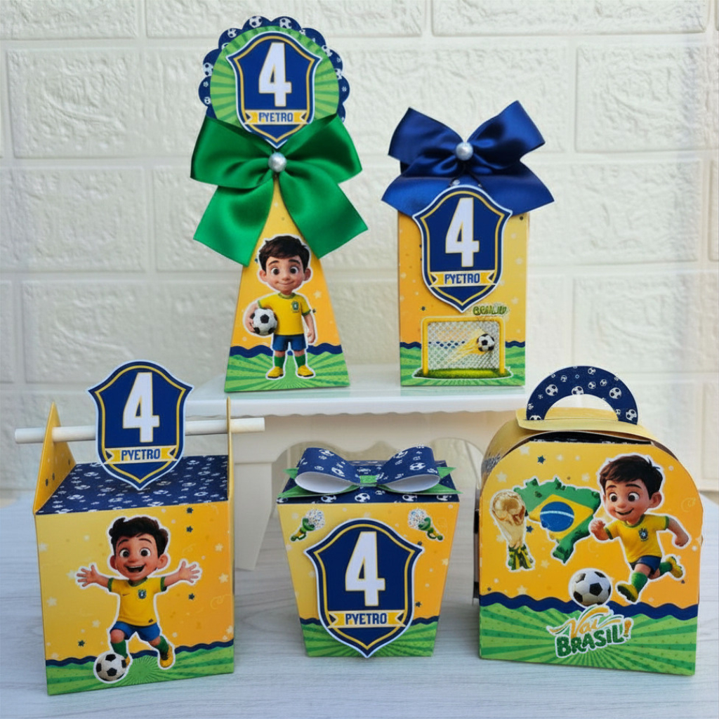 Kit Festa Personalizado Futebol Brasil Copa | Lembrancinhas Caixinhas PEGUE E MONTE - Leia a Descrição