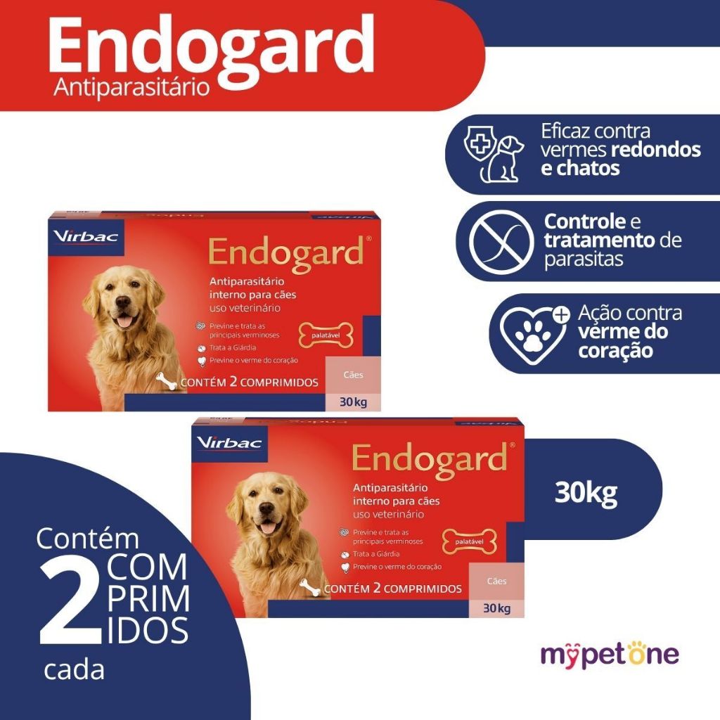 Kit 2 Endogard 30Kg C/ 2 Comprimidos - Antiparasitário P/ Cães