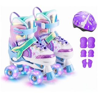 Patins Infantil Quad 4 Rodas Sereia Tamanho Ajustável Com Kit Proteção Completo Menina