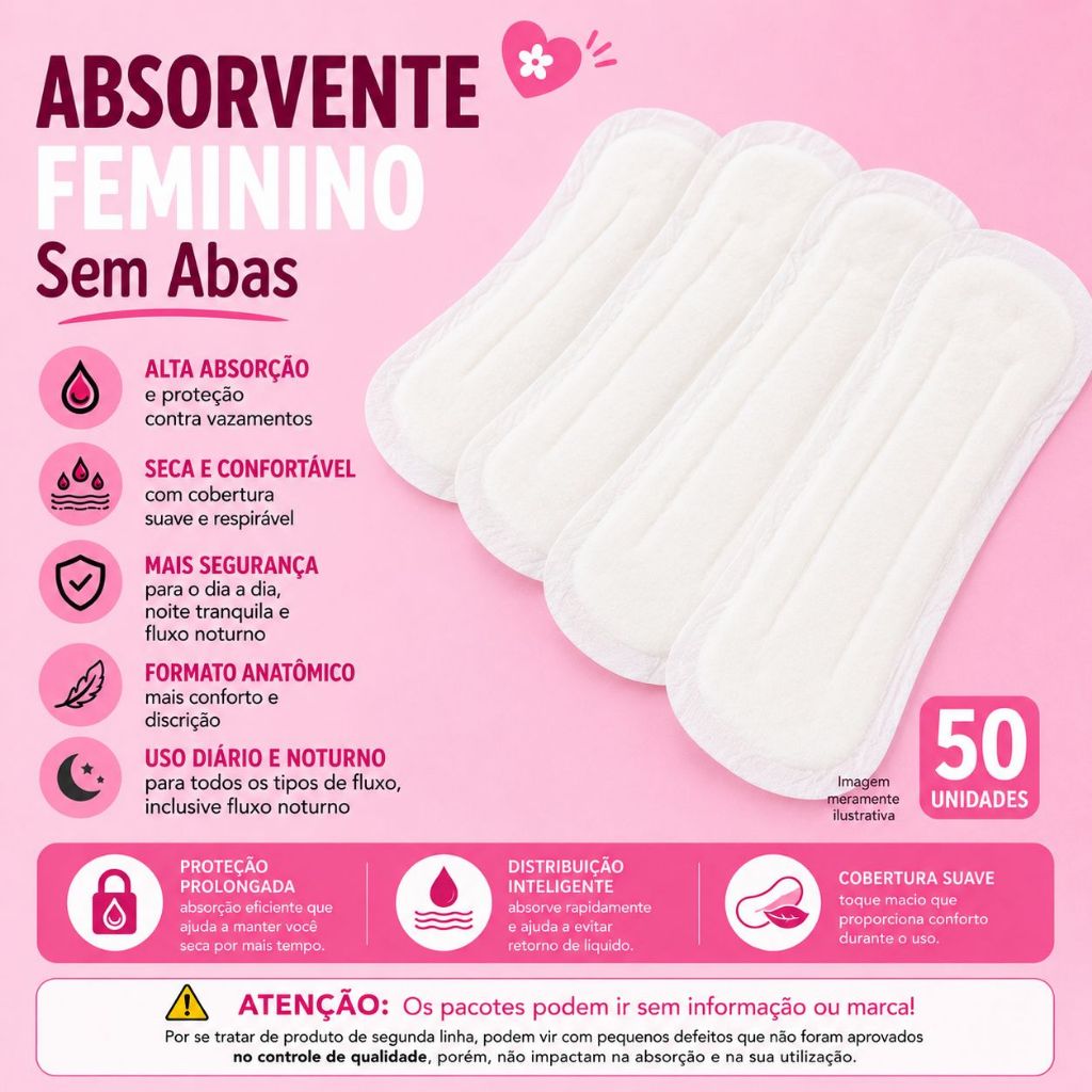 Pacote Gigante 50 Unidades – Absorvente Feminino Noturno