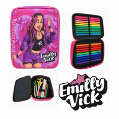 Estojo Box Emilly Vick Turma dos Rosa Katlen Grande Escolar Infantil Juvenil Menina 100 Pens Organizador Lápis Caneta