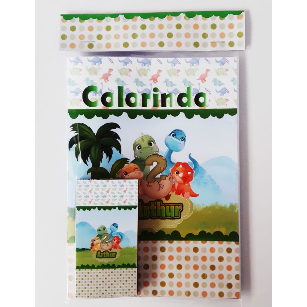 Kit Colorir Personalizado Dinossauro Baby | Lembrancinha Infantil | Kit com 10, 20, 30 ou 50 Unidades