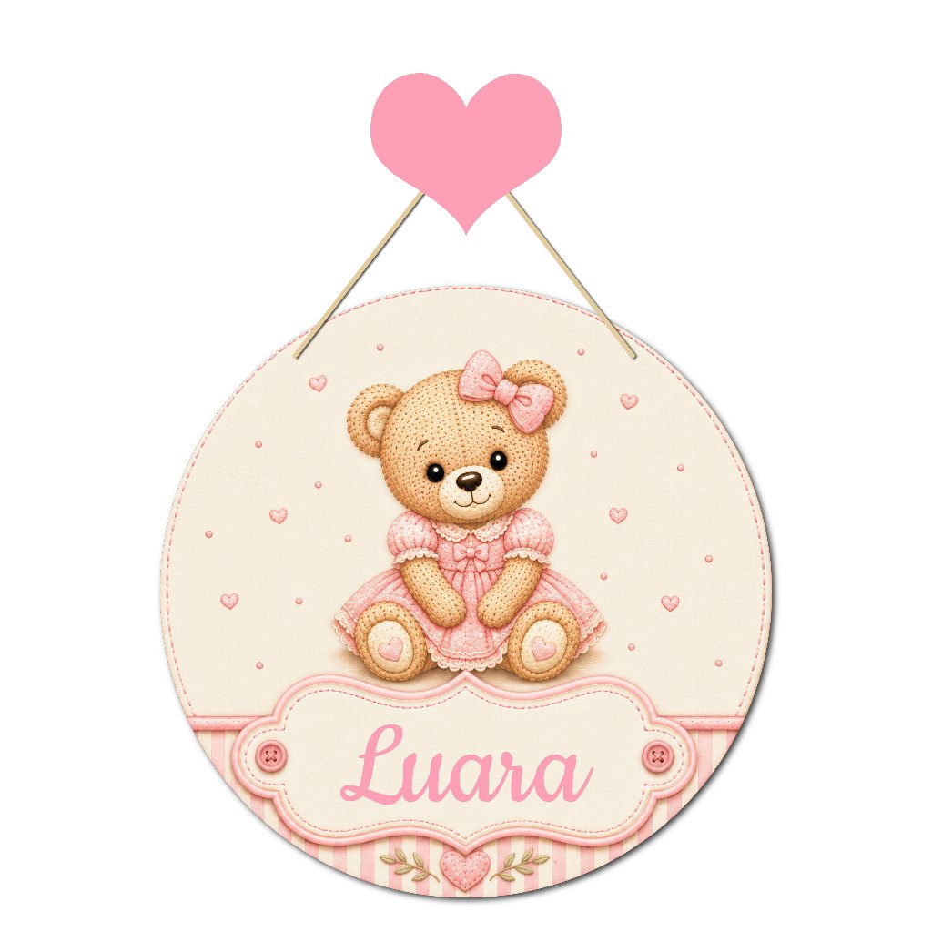 Enfeite Porta Maternidade Menina Ursinha Nome Personalizado Quadro Infantil