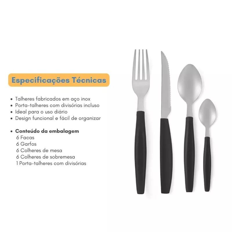 Kit 25 Peças Talheres em Aço Inox com Cabo de Plástico — foto 5