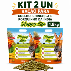 Kit 2 un - Ração para Coelho, Chinchila e Porquinho da Índia Happy Life 1,8kg