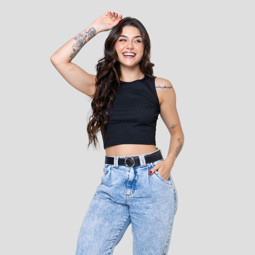 Regata Básica Canelada Cropped Algodão Elastano Premium Blusinha Feminina