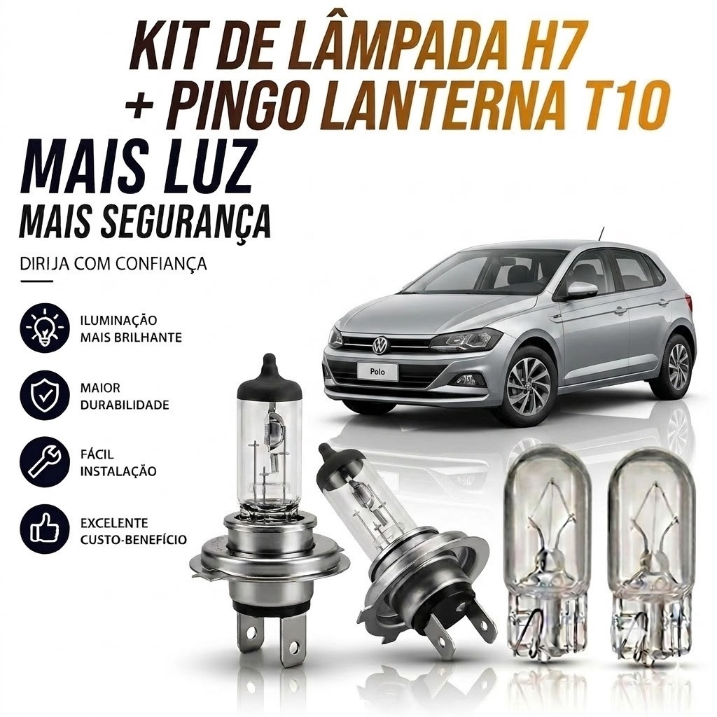 Lâmpada farol BAIXO + LANTERNA POLO 2017 ATÉ 2025