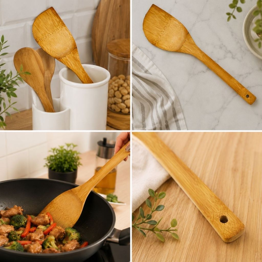Conjunto Espátula Madeira Utensílios Em Bambu Peças Casa Cozinha Colheres Espátula Duhome