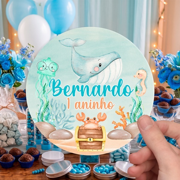 Adesivo Personalizado Fundo do Mar - Artigo de Festa de Aniversário