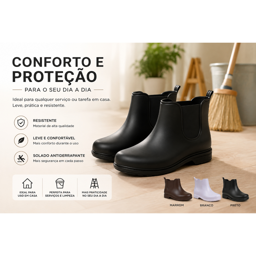 BOTA GALOCHA CURTA UNISSEX  ANTIDERRAPANTE IMPERMEAVEL PARA LIMPEZA ,JARDIM E SERVIÇOS