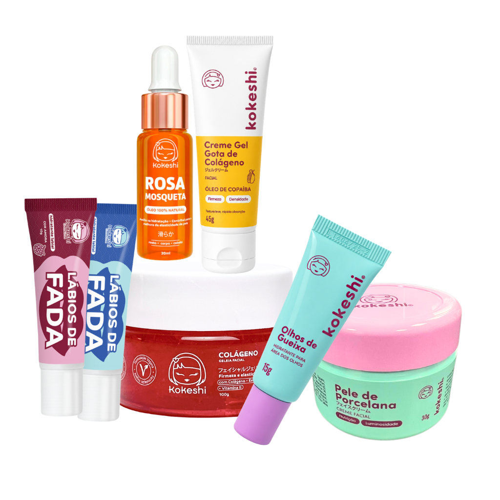 Kit Renovadores Colágeno Lábios de Fada Rosa Mosqueta Kokeshi