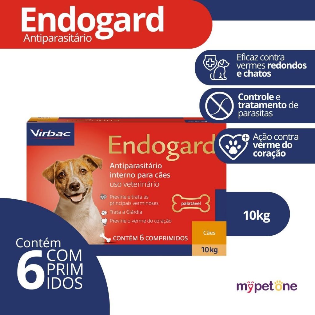 Endogard 10Kg C/ 6 Comprimidos - Antiparasitário P/ Cães
