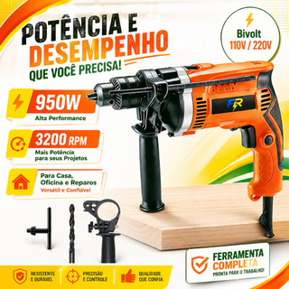Furadeira Parafusadeira de Impacto 950W Mandril 13mm Reversão Automática para Reformas e …