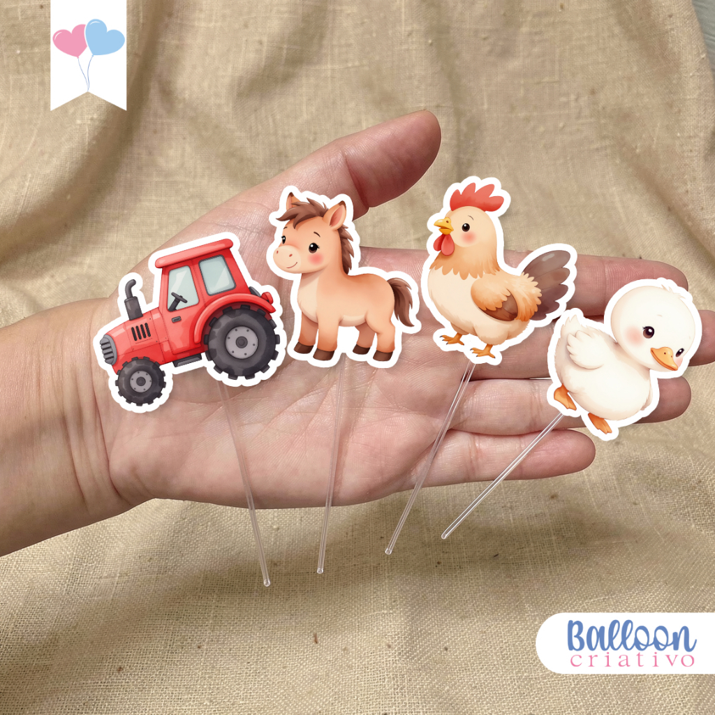 Detalhes do Kit Tag Toppers para docinhos Fazendinha + Palitos. Topo para doces tema Fazendinha.