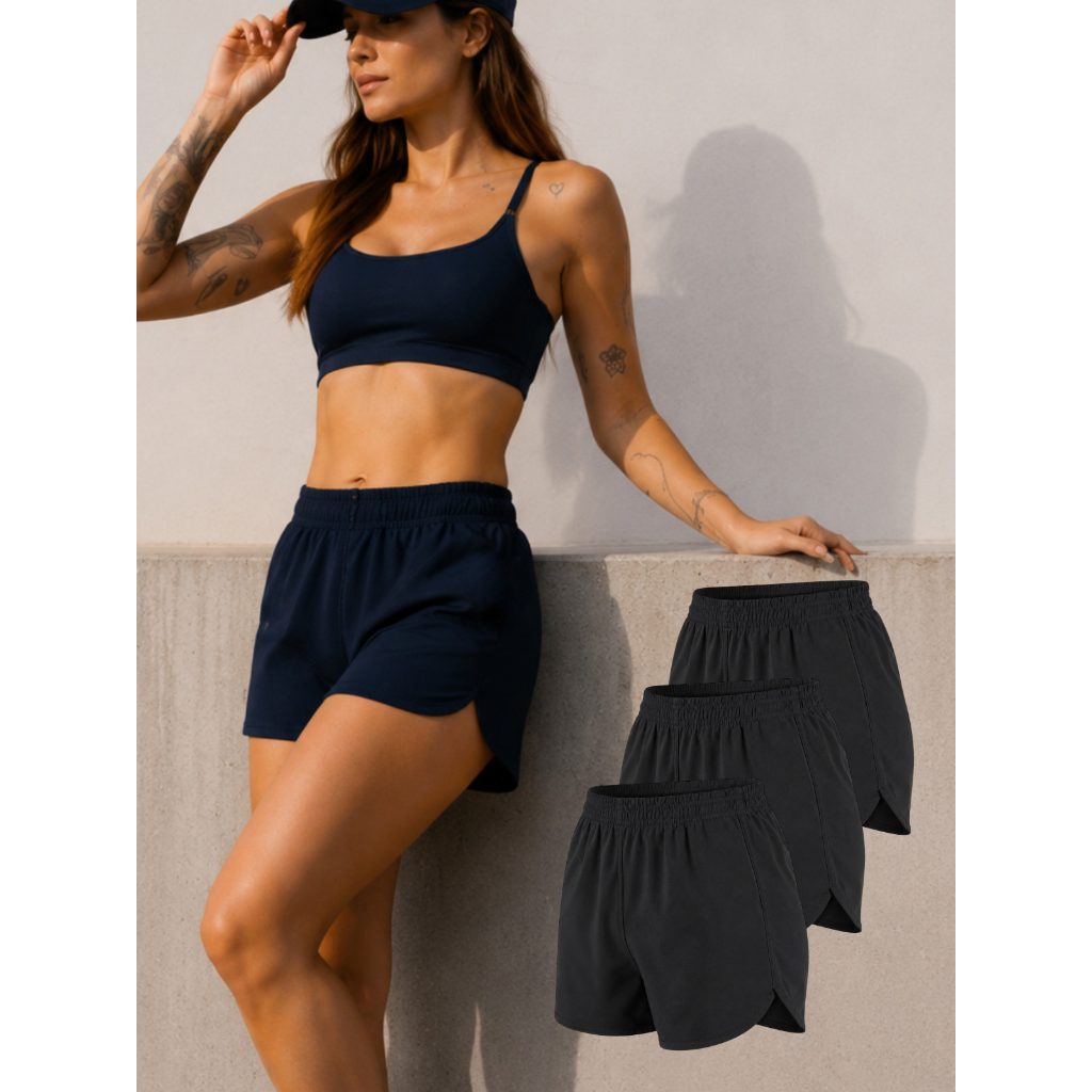Kit 3 Shorts Femininos Tactel Cos Elastico Academia Praia Piscina Corrida Fitness Secagem Rapida Confortavel