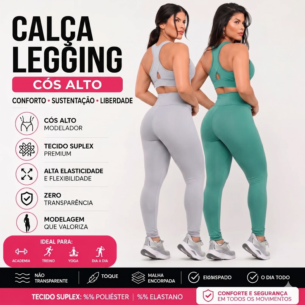 Calça Legging Fitness Cintura alta Modeladora - Conforto e Estilo Zero transparência com bolso Academia Yoga Fitness
