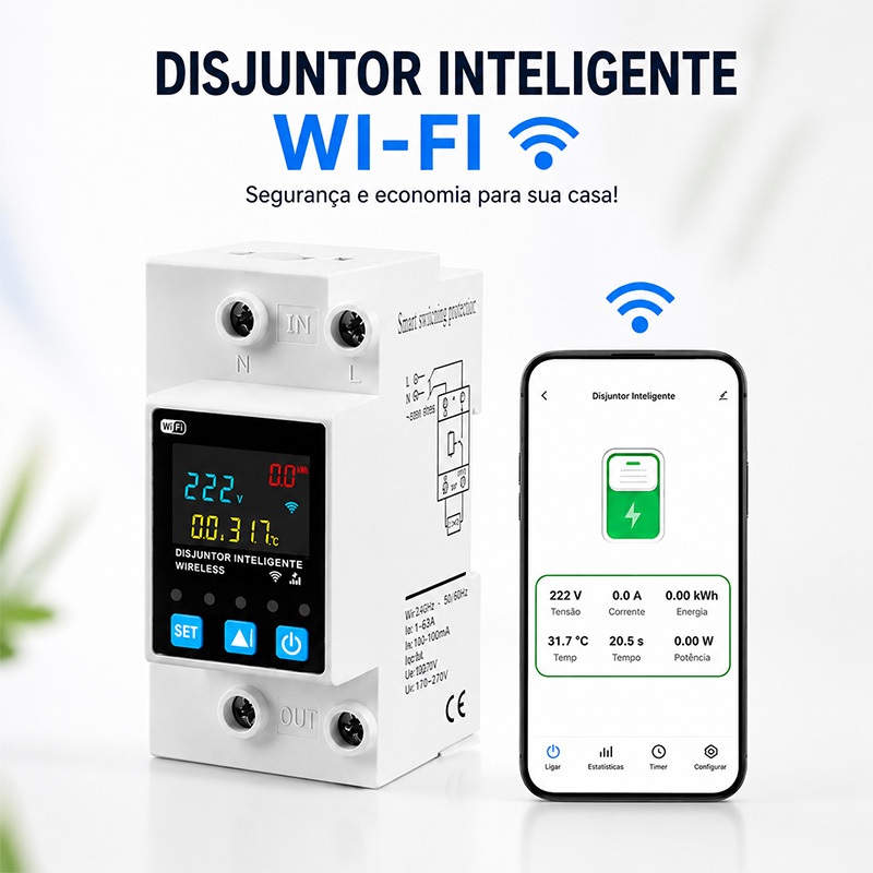 Para Medidor De Energia Wifi Idr 63A De Disjuntor Com Proteção Contra Vazamento ivolt 110/220v