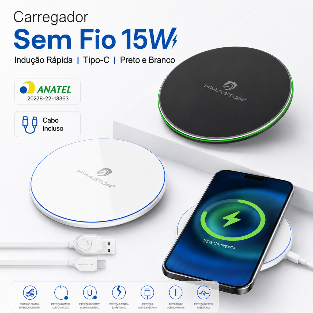 Carregador Sem Fio 15W por Indução Tipo-C para iPhone Samsung YD-27