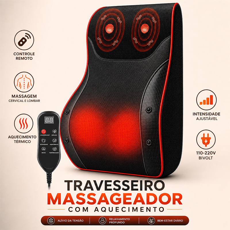 Encosto Assento Massageador De Lombar E Pescoço Com Aquecimento Alívio Lombar, Pescoço, Costas e Pernas