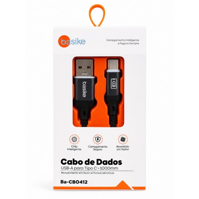 Cabo USB-A para USB-C Basike Turbo 1m Trançado Carregamento Rápido