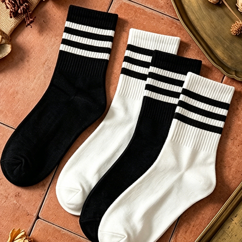 Kit 5/10 Pares Meias Listradas 3 Listras Cano Médio Masculina Unissex Algodão