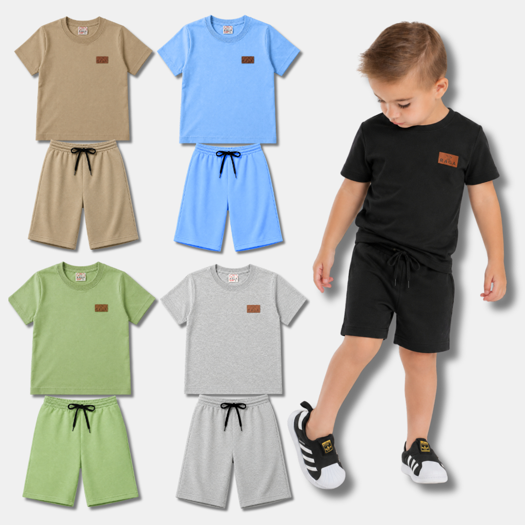 Conjunto Camiseta Básica Monocromático Premium Infantil Juvenil Menino Verão Liso 1 Ao 14
