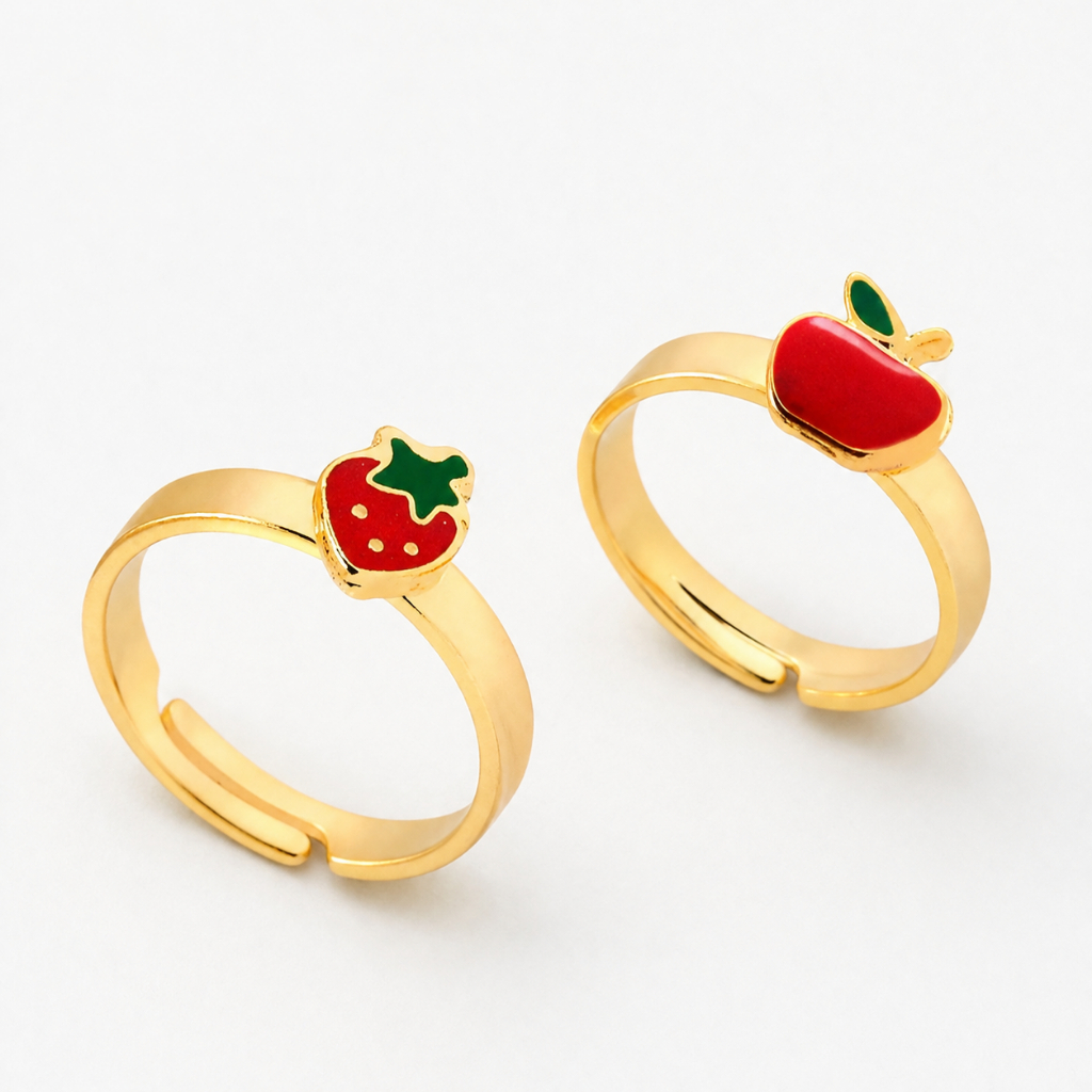 Anel Infantil Banhado Ouro 18k Ajustável Pingente Fofo Fruta Atóxico