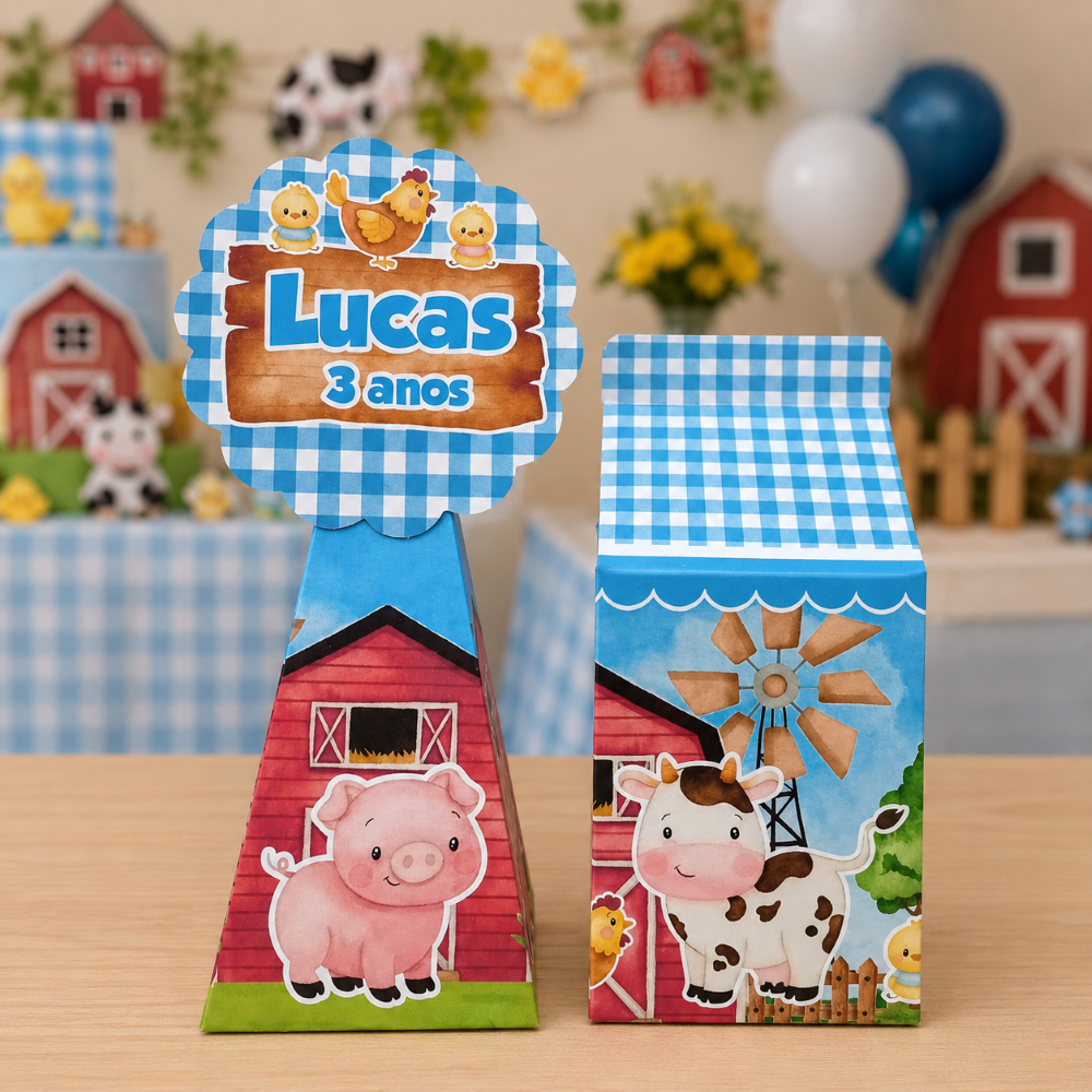 Kit Personalizado FAZENDINHA AZUL | Lembrancinhas Festa Infantil | Caixinhas | Aniversário