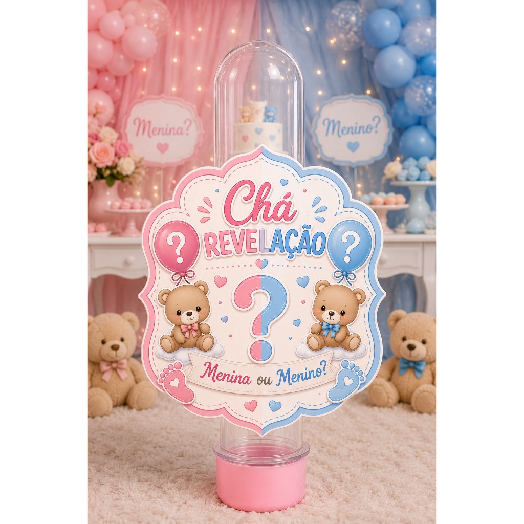 ENVIO RÁPIDO Apliques para Tubete Grande Chá Revelação Ursinhos Rosa e Azul – Decoração Lembrancinha Festa Infantil